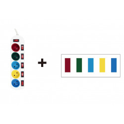 Multiprise 5P 2P+T 16A avec repères couleurs, 6 interrupteurs - Gao