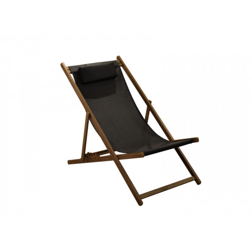 Chilienne pliante - LINEA - Aluminium époxy - Chêne/Noir - Toile TPEP noire - PROLOISIRS