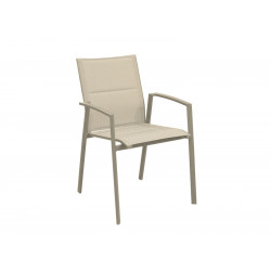 Fauteuil empilable - PALMA - Aluminium époxy crème - Toile TPEP padded chevron de marque PROLOISIRS, référence: J9012000