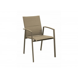 Fauteuil empilable - PALMA - Aluminium époxy sand - Toile TPEP padded sand de marque PROLOISIRS, référence: J9012200