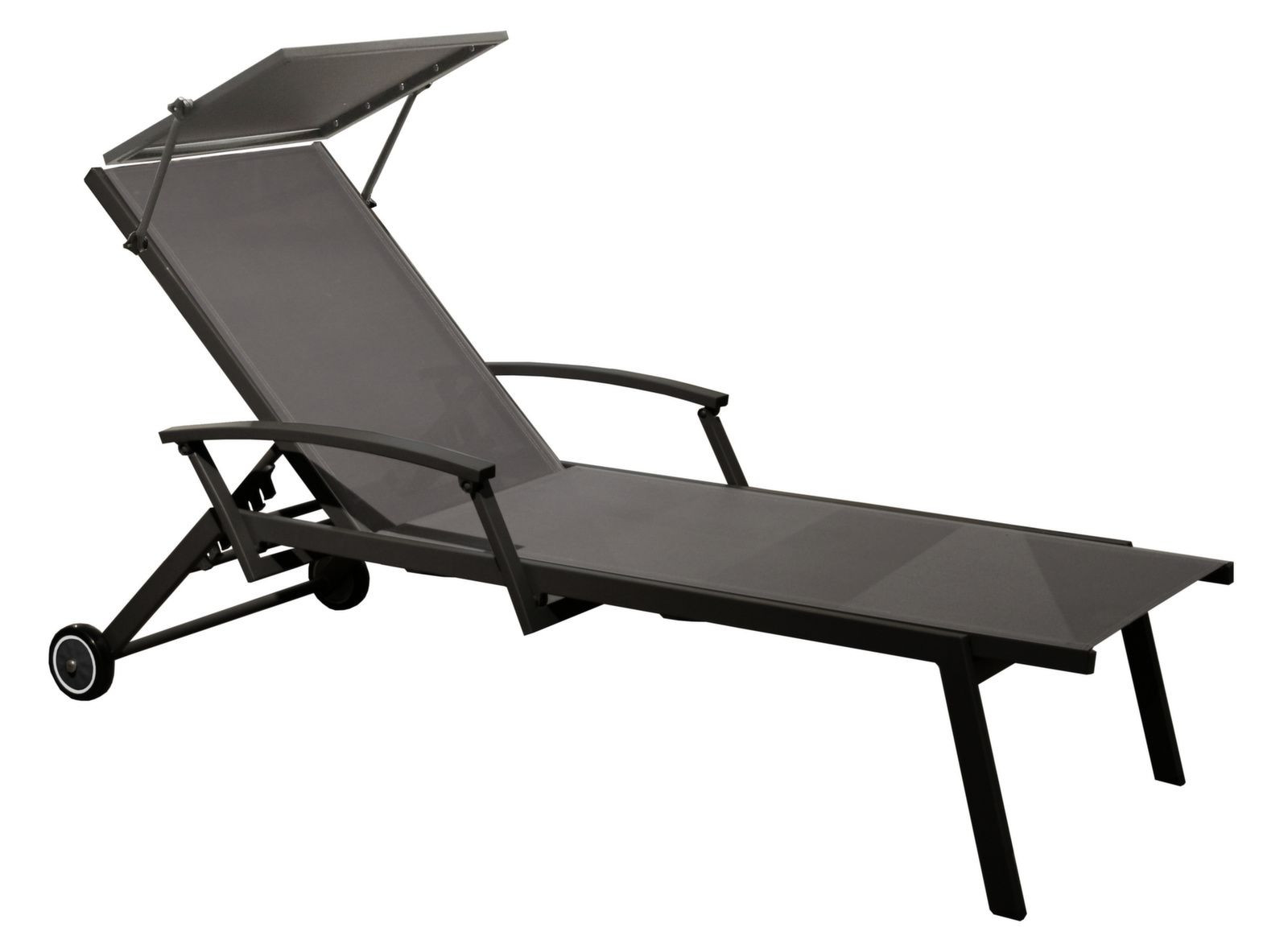 Lit empilable FLORENCE Aluminium époxy Toile TPEP Accoudoirs escamotables Ombrelle Roues