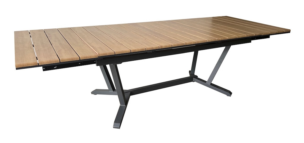 Table extensible DARWIN Aluminium époxy Plateau à lattes finition Heat Transfer chêne 174224274 x 100 cm