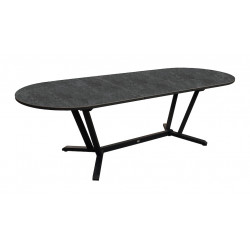 Table ovale extensible - VITA - Aluminium époxy graphite - Plateau céramique Kedra Linen A 6 mm - 200/260 x 100 cm - PROLOISIRS