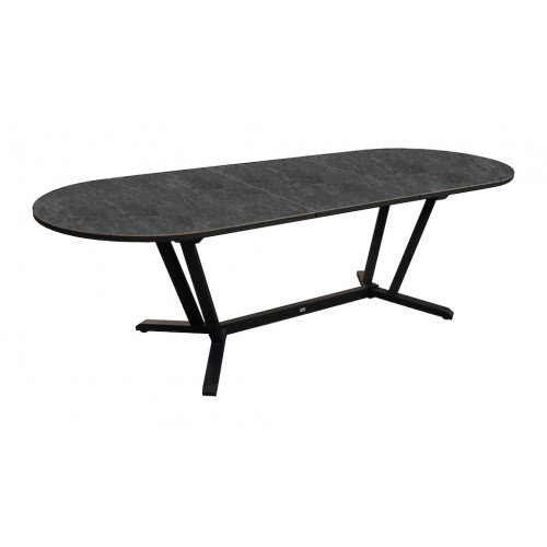 Table ovale extensible - VITA - Aluminium époxy graphite - Plateau céramique Kedra Linen A 6 mm - 200/260 x 100 cm - PROLOISIRS