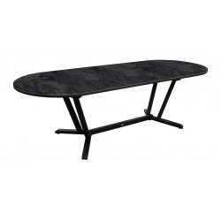 Table ovale extensible - VITA - Aluminium époxy graphite - Plateau céramique Kedra Magma 6 mm - 200/260 x 100 cm de marque PROLOISIRS, référence: J9016000