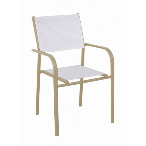Lot de 6 Fauteuils Empilables Duca - Aluminium/TPEP - Sable/Chiné Blanc - PROLOISIRS