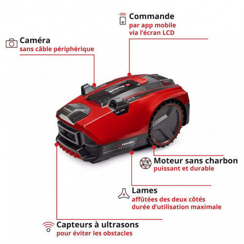 Robot-tondeuse caméra 600 m² – FREELEXO CAM PLUS 600 – Brushless 18 V - Wi-Fi - batterie 4,0 Ah - EINHELL 