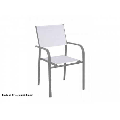 Fauteuil Empilable Duca - Aluminium et TPEP - Gris et Chiné Blanc - PROLOISIRS
