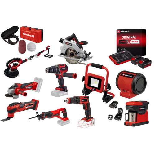 Kit chantier sans fil Einhell – 10 outils Power X-Change + 2 batteries 4.0Ah + chargeur - EINHELL