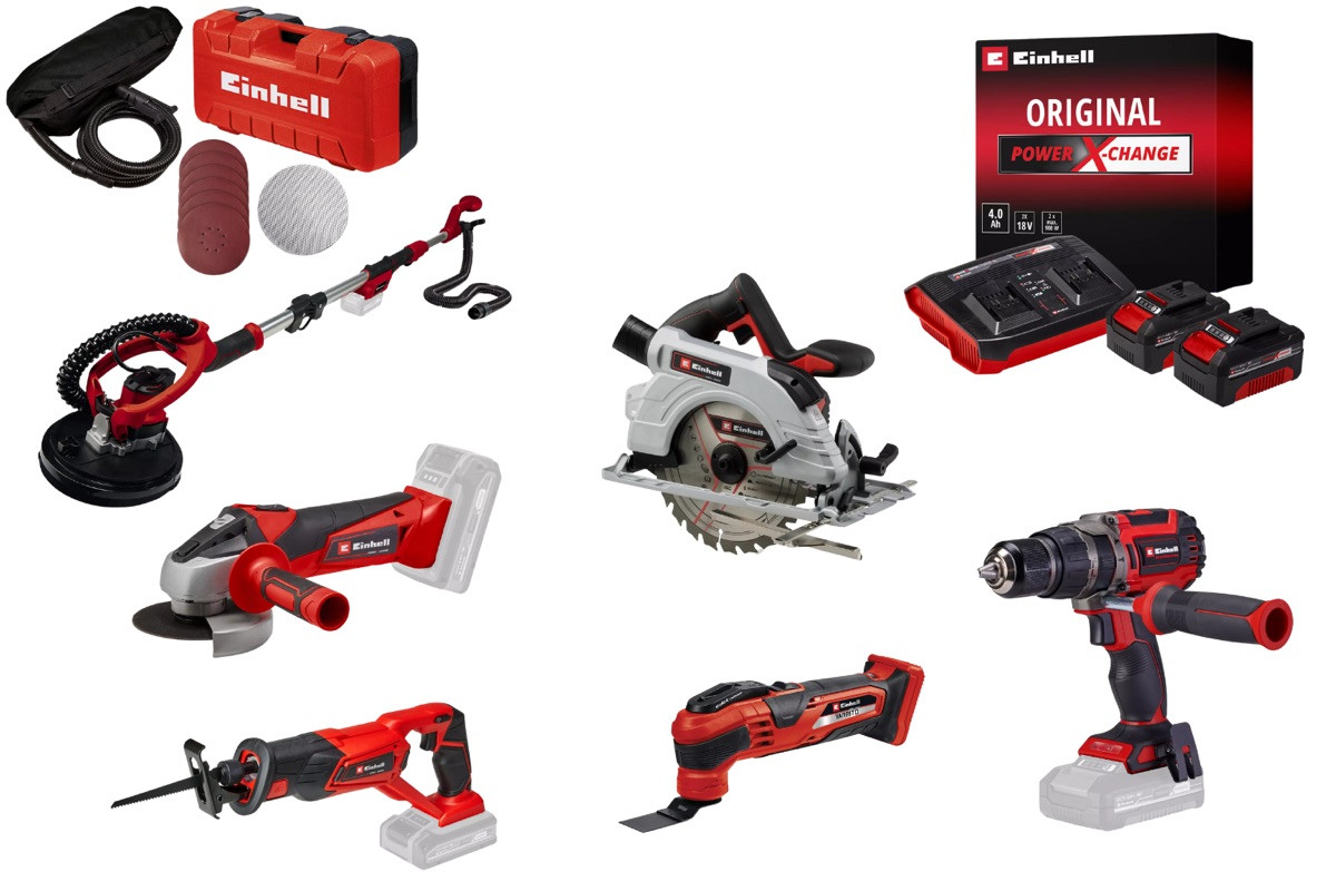 Kit chantier sans fil Einhell ? Meuleuse scies perceuse ponceuse + 2 batteries 4.0Ah + chargeur - vue 3