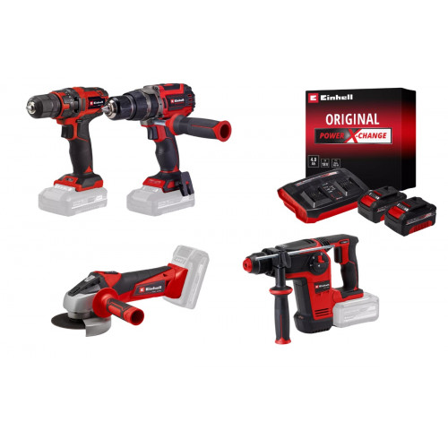 Kit perçage sans fil Einhell – Perceuses, meuleuse, perforateur + 2 batteries 4.0Ah + chargeur - EINHELL