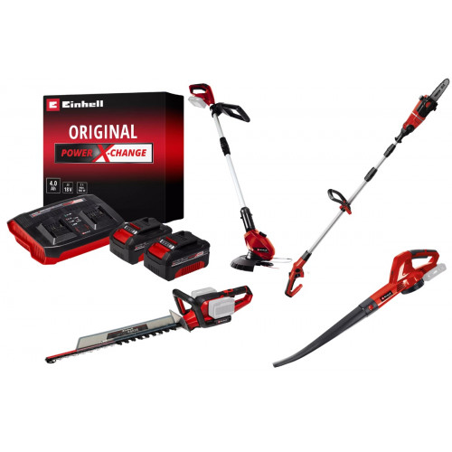 Kit jardin sans fil Einhell – Coupe-bordure, souffleur, taille-haies, ébrancheur + 2 batteries 4.0Ah - EINHELL