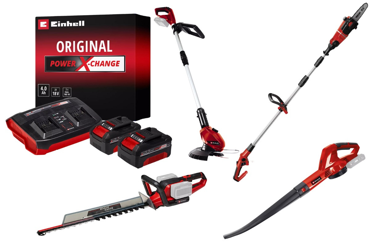 Kit jardin sans fil Einhell ? Coupe bordure souffleur taille haies ébrancheur + 2 batteries 4.0Ah - vue 2