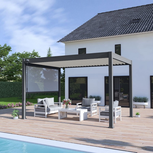 Pergola bioclimatique - Ombréa - autoportante - 3x4M - Anthracite blanc - VS - 300x400x258 cm - CHALET & JARDIN