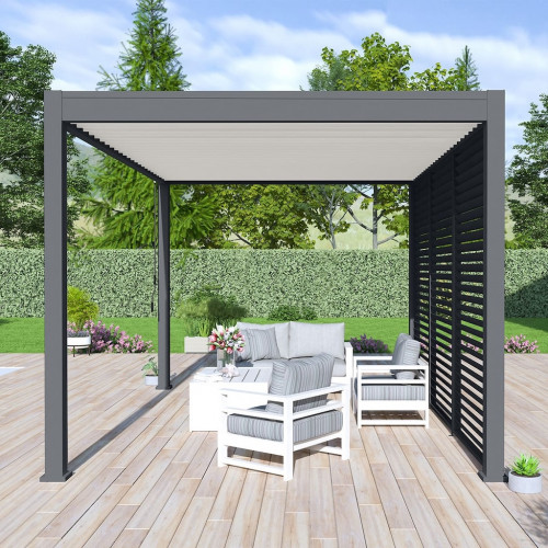 Pergola bioclimatique - Ombréa - autoportante - 3x4M - Anthracite blanc - VS - 300x400x258 cm - CHALET & JARDIN