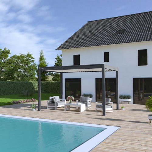 Pergola bioclimatique - Ombréa - autoportante - 3x4M - Anthracite blanc - VS - 300x400x258 cm - CHALET & JARDIN
