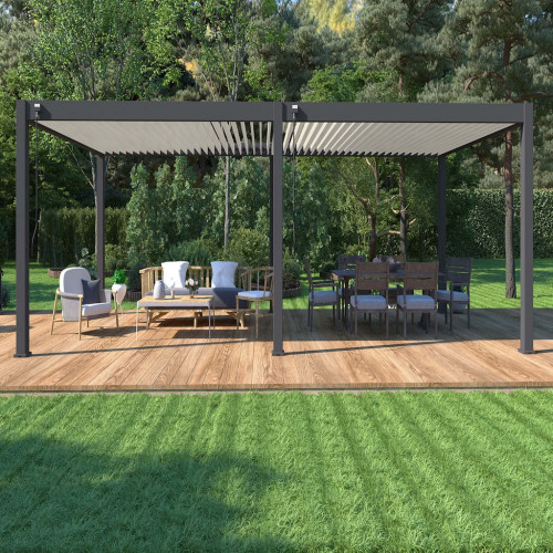 Pergola bioclimatique - Ombréa - autoportante - 4x8M - Anthracite blanc - VS - 400x800x258 cm - CHALET & JARDIN