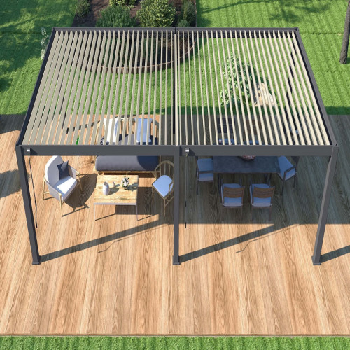 Pergola bioclimatique - Ombréa - autoportante - 4x8M - Anthracite blanc - VS - 400x800x258 cm - CHALET & JARDIN
