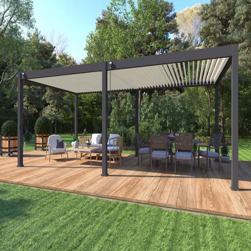 Pergola bioclimatique - Ombréa - autoportante - 4x8M - Anthracite blanc - VS - 400x800x258 cm - CHALET & JARDIN