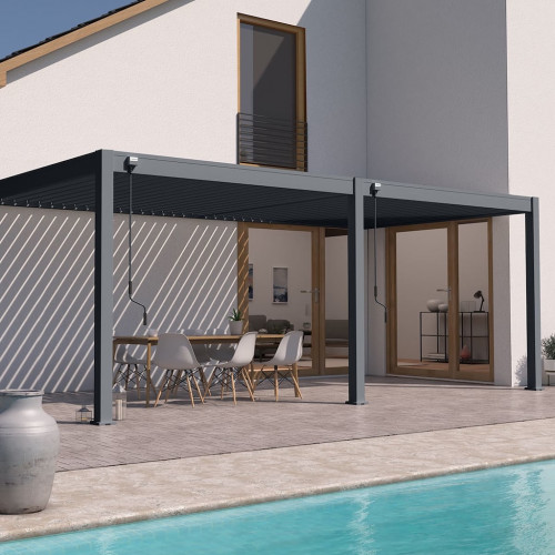 Pergola bioclimatique - Ombréa - adossée - 3x6M - Anthracite - Version 2 - 300x600x258 cm - CHALET & JARDIN