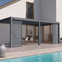 Pergola bioclimatique - Ombréa - adossée - 3x6M - Anthracite - Version 2 - 300x600x258 cm - CHALET & JARDIN