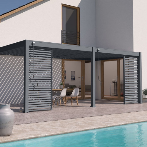 Pergola bioclimatique - Ombréa - adossée - 3x6M - Anthracite - Version 2 - 300x600x258 cm - CHALET & JARDIN