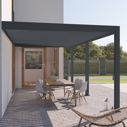 Pergola bioclimatique - Ombréa - adossée - 3x6M - Anthracite - Version 2 - 300x600x258 cm - CHALET & JARDIN