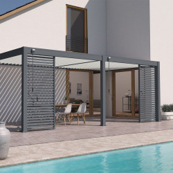 Pergola bioclimatique - Ombréa - adossée - 3x6M - Anthracite blanc - Version 2 - 300x600x258 cm - CHALET & JARDIN