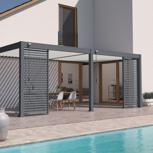 Pergola bioclimatique - Ombréa - adossée - 3x6M - Anthracite blanc - Version 2 - 300x600x258 cm - CHALET & JARDIN