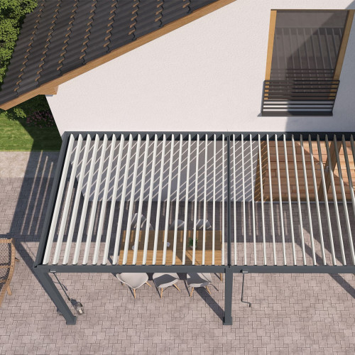Pergola bioclimatique - Ombréa - adossée - 3x6M - Anthracite blanc - Version 2 - 300x600x258 cm - CHALET & JARDIN