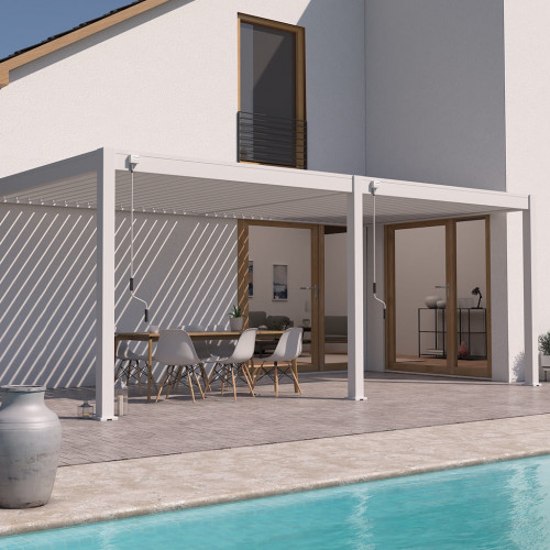 Pergola bioclimatique - Ombréa VS - adossée - 3x6M - Beige sable - Version 2 - 300x600x258 cm - CHALET & JARDIN