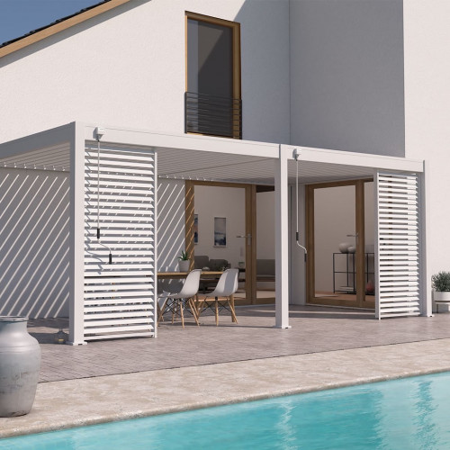 Pergola bioclimatique - Ombréa VS - adossée - 3x6M - Beige sable - Version 2 - 300x600x258 cm - CHALET & JARDIN