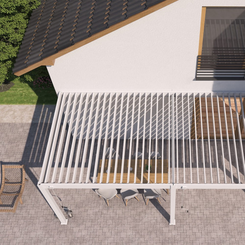 Pergola bioclimatique - Ombréa VS - adossée - 3x6M - Beige sable - Version 2 - 300x600x258 cm - CHALET & JARDIN