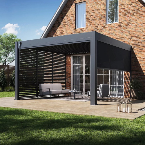 Pergola bioclimatique - Ombréa - adossée - 4x4M - Anthracite - Version 2 - 400x400x258 cm - CHALET & JARDIN