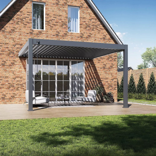 Pergola bioclimatique - Ombréa - adossée - 4x4M - Anthracite - Version 2 - 400x400x258 cm - CHALET & JARDIN