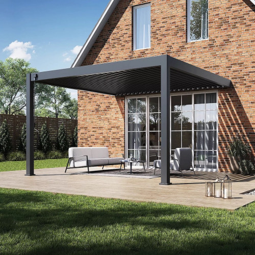 Pergola bioclimatique - Ombréa - adossée - 4x4M - Anthracite - Version 2 - 400x400x258 cm - CHALET & JARDIN