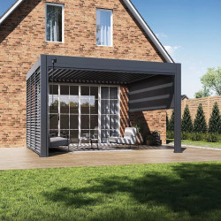 Pergola bioclimatique - Ombréa - adossée - 4x4M - Anthracite - Version 2 - 400x400x258 cm - CHALET & JARDIN