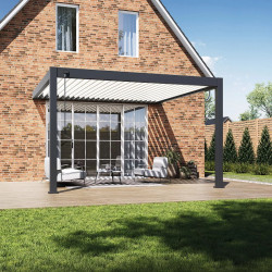 Pergola bioclimatique - Ombréa - adossée - 4x4M - Anthracite blanc - Version 2 - 400x400x258 cm - CHALET & JARDIN