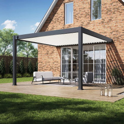 Pergola bioclimatique - Ombréa - adossée - 4x4M - Anthracite blanc - Version 2 - 400x400x258 cm - CHALET & JARDIN