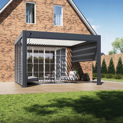 Pergola bioclimatique - Ombréa - adossée - 4x4M - Anthracite blanc - Version 2 - 400x400x258 cm - CHALET & JARDIN