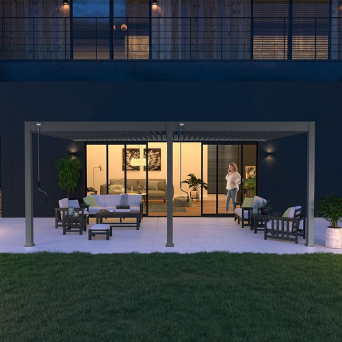 Pergola bioclimatique - Ombréa - adossée - 4x6M - Anthracite - Version 2 - 400x600x258 cm - CHALET & JARDIN