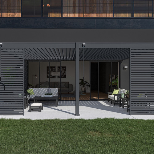 Pergola bioclimatique - Ombréa - adossée - 4x6M - Anthracite - Version 2 - 400x600x258 cm - CHALET & JARDIN