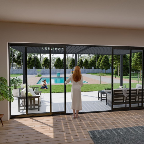 Pergola bioclimatique - Ombréa - adossée - 4x6M - Anthracite - Version 2 - 400x600x258 cm - CHALET & JARDIN