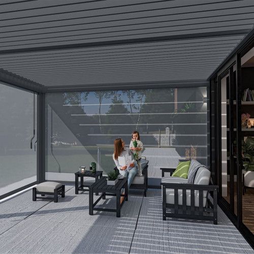 Pergola bioclimatique - Ombréa - adossée - 4x6M - Anthracite - Version 2 - 400x600x258 cm - CHALET & JARDIN