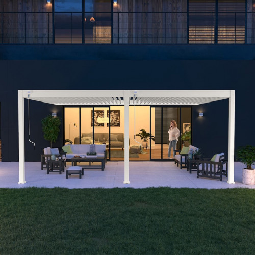 Pergola bioclimatique - Ombréa - adossée - 4x6M - Blanc - Version 2 - 400x600x258 cm - CHALET & JARDIN