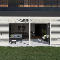Pergola bioclimatique - Ombréa - adossée - 4x6M - Blanc - Version 2 - 400x600x258 cm - CHALET & JARDIN