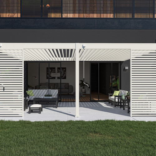 Pergola bioclimatique - Ombréa - adossée - 4x6M - Blanc - Version 2 - 400x600x258 cm - CHALET & JARDIN