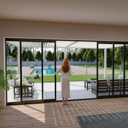 Pergola bioclimatique - Ombréa - adossée - 4x6M - Blanc - Version 2 - 400x600x258 cm - CHALET & JARDIN