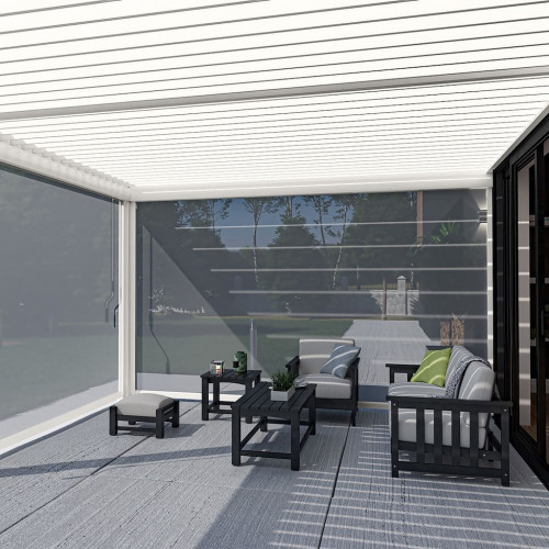 Pergola bioclimatique - Ombréa - adossée - 4x6M - Blanc - Version 2 - 400x600x258 cm - CHALET & JARDIN