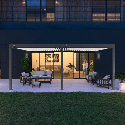 Pergola bioclimatique - Ombréa - adossée - 4x6M - Anthracite blanc - Version 2 - 400x600x258 cm - CHALET & JARDIN